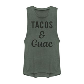 Juniors' "Tacos & Guac" Text Muscle Tank Top