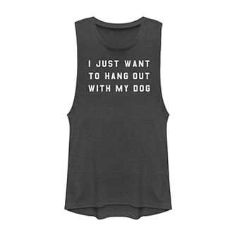 Juniors' "I Just Want To Hang Out With My Dog" Text Muscle Tank Top