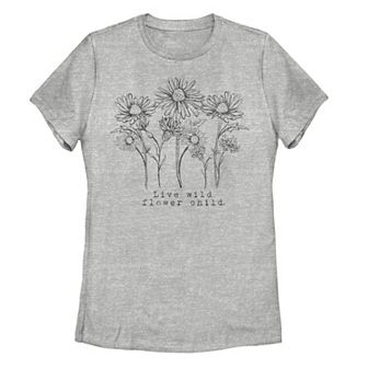 Juniors' Live Wild Flower Child Daisy Line Art Tee