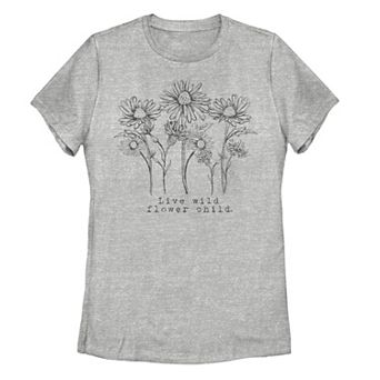 Juniors' Live Wild Flower Child Daisy Line Art Tee