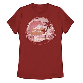 Juniors' Tropical Beach Sunset Theme Retro Distress Tee