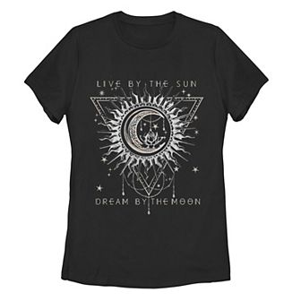 Juniors' Live By The Sun Dream By The Moon Boho Graphic Tee