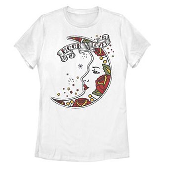 Juniors' Moon Lover Tattoo Style Graphic Tee
