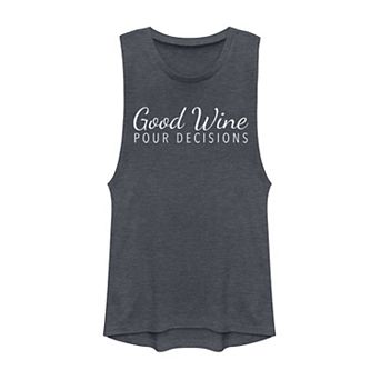 Women's Good Wine Pour Decisions Stacked Graphic Muscle Tee