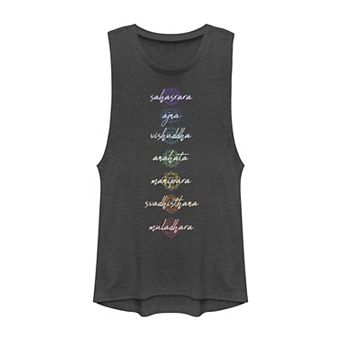 Juniors' The 7 Chakras Named Stacked Graphic Muscle Tank Top