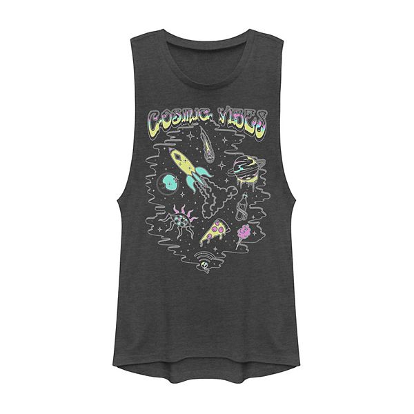 Juniors' Cosmic Vibes Doodles Graphic Muscle Tee