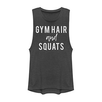 Juniors' Gym Hair And Squats Bold Graphic Muscle Tank Top