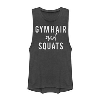 Juniors' Gym Hair And Squats Bold Graphic Muscle Tank Top
