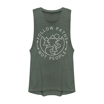 Juniors' Follow Paths Not People Outdoors Circle Graphic Muscle Tank Top