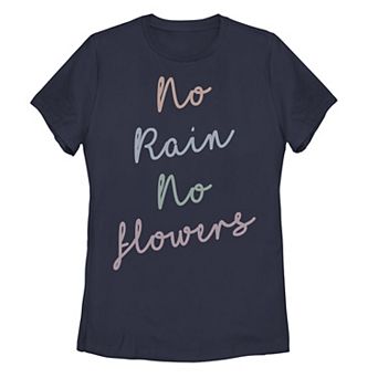 Juniors' No Rain No Flowers Wavy Font Graphic Tee