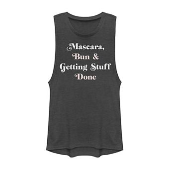 Juniors' Mascara Bun & Getting Stuff Done Stacked Graphic Muscle Tank Top