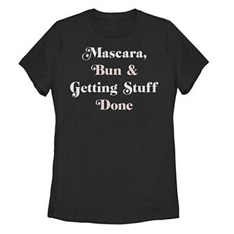 Juniors' Mascara Bun & Getting Stuff Done Stacked Graphic Tee