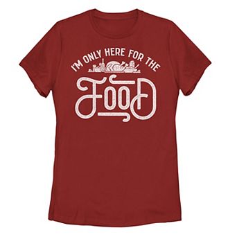 Juniors' Only Here For The Food Simple Sketch Thanksgiving Graphic Tee