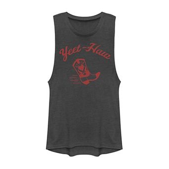 Juniors' Yeet-Haw Cowboy Boot Logo Graphic Muscle Tank Top
