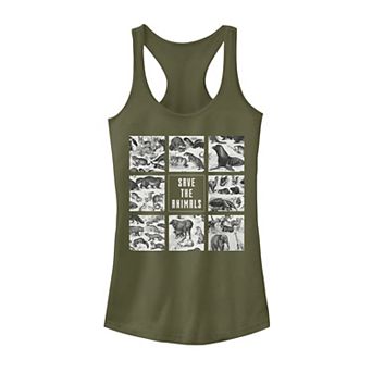 Juniors' Save The Animals Grid Graphic Tank Top