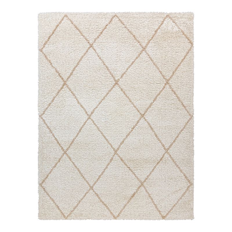 Gertmenian Holmby Diamond Shag Area Rug, Beig/Green, 9X13 Ft