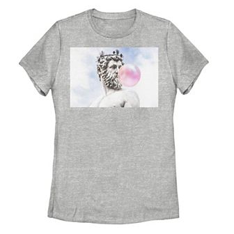 Juniors' Greek God Blowing Bubble Gum Portrait Graphic Tee