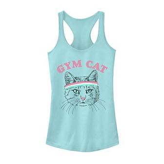 Juniors' Gym Cat Outline With Headband Graphic Tank Top