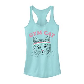 Juniors' Gym Cat Outline With Headband Graphic Tank Top