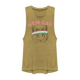 Juniors' Gym Cat Outline With Headband Graphic Muscle Tank Top