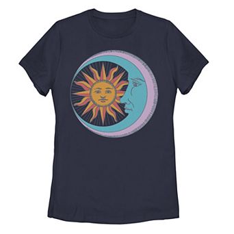 Juniors' Crescent Moon Sun Rays Circle Graphic Tee
