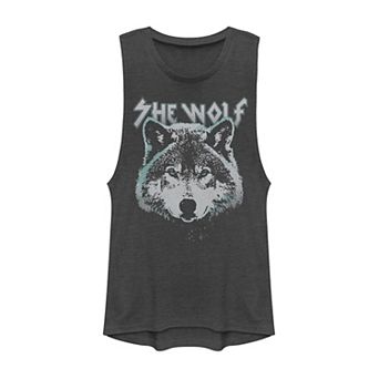 Juniors' She Wolf Fierce Portrait Graphic Muscle Tank Top