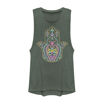 Juniors' Colorful Bohemian Hamsa Henna Graphic Muscle Tank Top