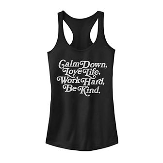 Juniors' Calm Down Love Life Work Hard Be Kind Racerback Tank Top