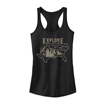 Juniors' "Explore" Map of the Southern U.S. With Mountains Tank Top