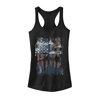 Juniors' American Flag Scenery Stencil Racerback Tank Top