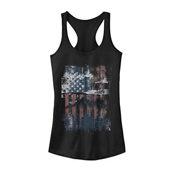 Juniors' American Flag Scenery Stencil Racerback Tank Top