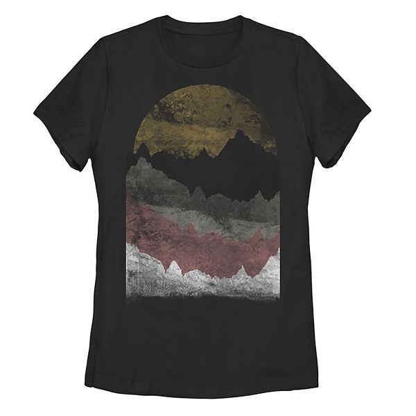 Juniors' Vintage Sunset Over Mountains Sketch Graphic Tee