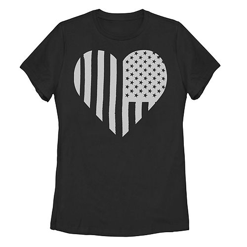 Juniors' American Flag Heart Teal Faded Graphic Tee