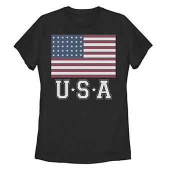 Juniors' Distressed American Flag USA Vintage Graphic Tee