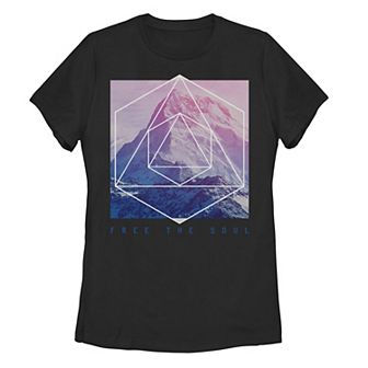 Juniors' Free The Soul Geometric Pastel Mountain Boho Graphic Tee