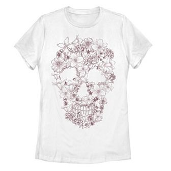 Juniors' Skull Flower Fill Graphic Tee