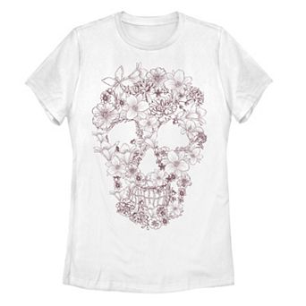 Juniors' Skull Flower Fill Graphic Tee