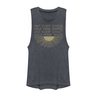 Juniors' May Every Sunrise Hold More Promise Gold Sun Graphic Muscle Tank Top