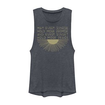Juniors' May Every Sunrise Hold More Promise Gold Sun Graphic Muscle Tank Top