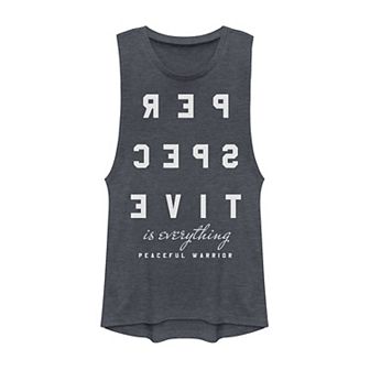 Juniors' Perspective Is Everything Peaceful Warrior Mirrored Text Graphic Muscle Tank Top
