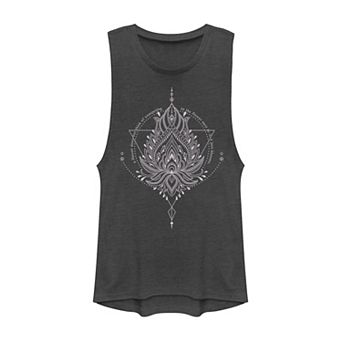 Juniors' Pink Lotus Geo Design Graphic Muscle Tank Top