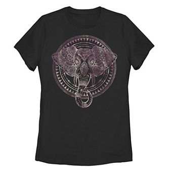 Juniors' Purple Boho Elephant Graphic Tee