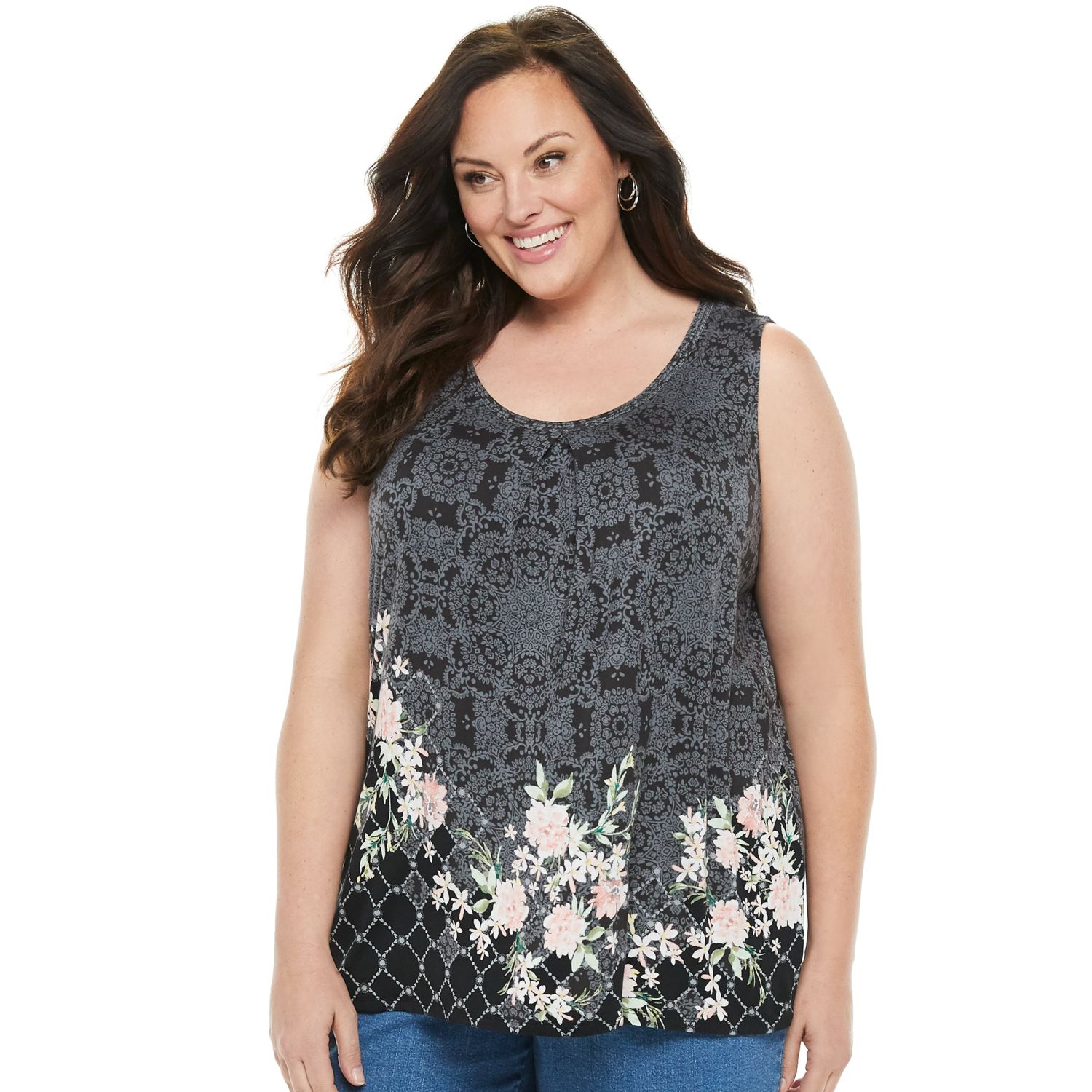 women's croft & barrow print pleated tank