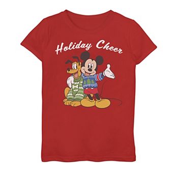 Girls 7-16 Disney Mickey and Pluto "Holiday Cheer" Graphic Tee