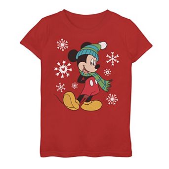 Girls 7-16 Disney Mickey Mouse & Snowflakes Holiday Tee