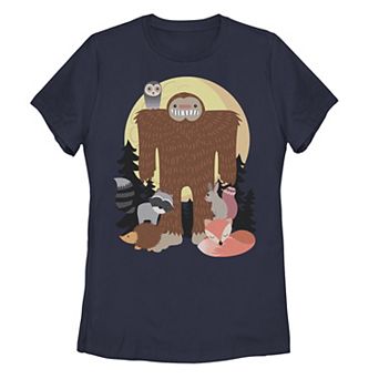 Juniors' Sasquatch With Woodland Creatures Graphic Tee