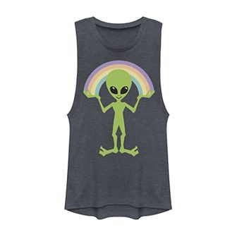 Juniors' Alien Creating A Rainbow Graphic Muscle Tank Top