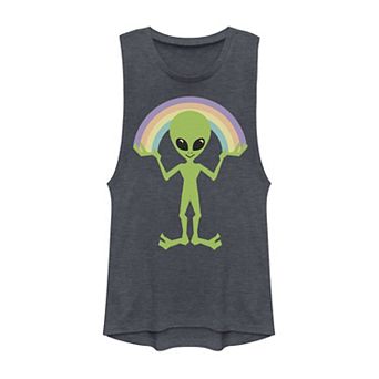 Juniors' Alien Creating A Rainbow Graphic Muscle Tank Top