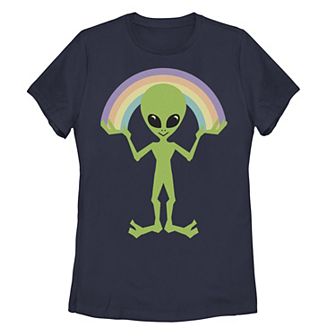Juniors' Alien Creating A Rainbow Graphic Tee