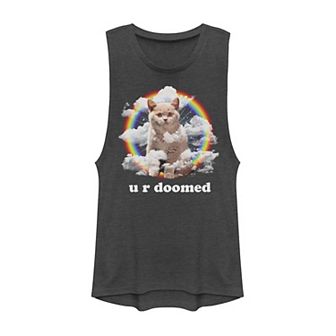 Juniors' Cat Rainbow Clouds U R Doomed Graphic Muscle Tank Top